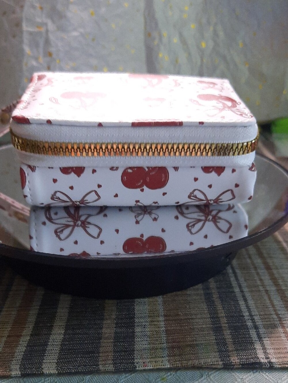 White Cherry-Print Wristlet Wallet - Compact Women’s Wallet - Picture 2 of 4
